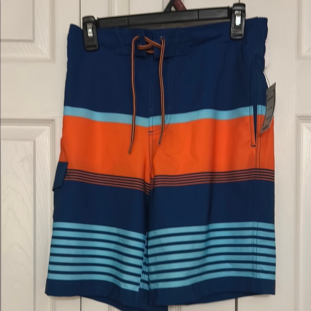 Blue and Orange Men's Swim Shorts